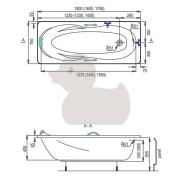 Obdélníková vana Ideal Standard 160x70 cm akrylát NIZKAVANASET. Technický nákres&nbsp;