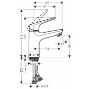 Umyvadlová baterie Hansgrohe HG288 bez výpusti chrom SIKOBHGN271M. Technický nákres
