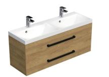 Koupelnová skříňka s černou úchytkou a umyvadlem SAT Cube Way 120x47,5x40 cm dub Hickory mat CUBE2C120ZDH