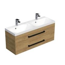 Koupelnová skříňka s černou úchytkou a umyvadlem SAT Cube Way 120x47,5x40 cm dub Hickory mat CUBE2C120ZDH