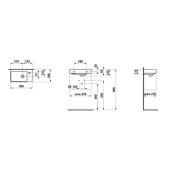 Umývátko Laufen Pro 48x28 cm otvor pro baterii uprostřed H8159544001041. Technický nákres 