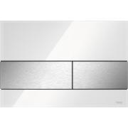 Ovládací tlačítko TECEsquare sklo. Sklo bílé, tlačítka z kartáčované nerezové oceli (kód: 9.240.801)