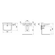 Bezbariérové umyvadlo Laufen Pro 65x55 cm otvor pro baterii uprostřed H8119530001041. Technický nákres 