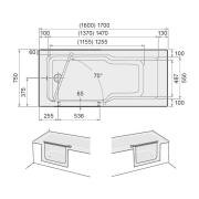 Vana s dvířky Artweger Duett 160x75 cm, 170x75 cm akrylát pravá nebo levá. technický nákres&nbsp;
