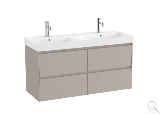 Koupelnová skříňka s keramickým dvojumyvadlem Roca Ona 120x64,5x46 cm písková mat ONA1202ZPM. obr. 1