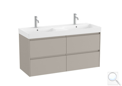 Koupelnová skříňka s keramickým dvojumyvadlem Roca Ona 120x64,5x46 cm písková mat ONA1202ZPM. obr. 1