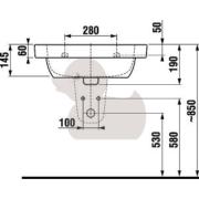 Umyvadlo Jika Deep 55x42 cm otvor pro baterii uprostřed H8126120001041. Technický nákres 2