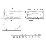 Obdélníková vana Jika Garda smaltovaná ocel. Technický nákres&nbsp;