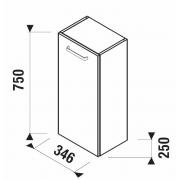 Koupelnová skříňka vysoká Jika Lyra Plus Viva 35x25x75 cm bílá H43J3811303001 (Technický nákres)