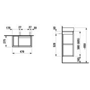 Koupelnová skříňka pod umyvadlo Laufen Pro S 47x27,5x62 cm bílá lesk H4830020954751. Technický nákres