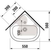 Rohové umývátko Jika Deep 45x37 cm otvor pro baterii uprostřed H8166140001041. Technický nákres 1 