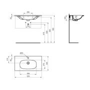 Nábytkové umyvadlo Ideal Standard Tesi 82,5x45 cm otvor pro baterii uprostřed T350901. technický nákres