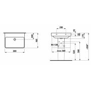 Umyvadlo Laufen Pro S 55x46,5 cm, 60x46,5 cm, 65x46,5 cm, 70x46,5 cm bez otvoru pro baterii. technický nákres 2