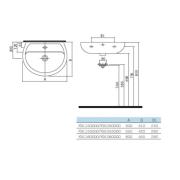Umyvadlo Kolo Rekord 50x41 cm bez otvoru pro baterii K91050000. Technický nákres 1&nbsp;