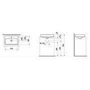 Umyvadlo na desku Laufen Pro 55x38 cm otvor pro baterii uprostřed H8129524001041. Technický nákres 