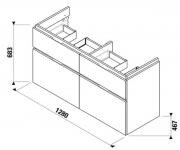 Koupelnová skříňka pod umyvadlo Jika Cubito 128x46,7x68,3 cm dub H40J4274025191 (Technický nákres)