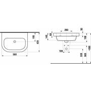 Umyvadlo Jika Deep 55x42 cm bez otvoru pro baterii H8126120001091. Technický nákres&nbsp;