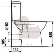 WC kombi, pouze mísa Jika Deep zadní odpad H8236160000001. Technický nákres (2)