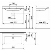 Umyvadlo Jika Cubito 85x48,5 cm otvor pro baterii uprostřed H8104261001041. Technický nákres 