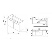 Koupelnová skříňka s umyvadlem Jika Cube 100x43x62,2 cm bílá H4536511763001. Technický nákres 