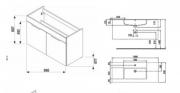 Koupelnová skříňka s umyvadlem Jika Cube 100x43x62,2 cm bílá H4536511763001 (Technický nákres)