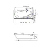 Obdélníková vana Laguna Starlette Plus 150x70, 160x70, 170x75 cm akrylát. Technický nákres