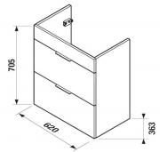 Koupelnová skříňka pod umyvadlo Jika Tigo N 62x36,3x70,5 cm jasan H40J2144015141 (Technický nákres)