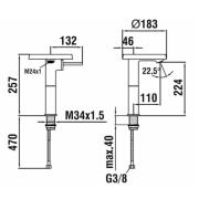 Umyvadlová baterie Laufen Kartell By Laufen bez výpusti chrom H3113380041101. technický nákres