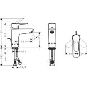Umyvadlová baterie Hansgrohe HG248 s výpustí chrom SIKOBHGMS275M. Technický nákres 