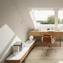 Systém VELUX ACTIVE with NETATMO - Do každé místnosti - Střešní okno VELUX  INTEGRA® GPU je ideálním řešením do každé místnosti. Protože okno ovládáte dálkově, můžete pod něj postavit nábytek a stále k němu mít přístup. Díky tomu je vhodné k umístění například do vaší domácí kanceláře nebo nad kuchyňskou linku.