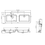 Nábytkové dvojumyvadlo Naturel Pavia 120x49 cm dva otvory pro baterii PA12049. Technický nákres&nbsp;