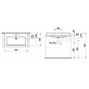 Umyvadlo Laufen Pro S 85x46 cm otvor pro baterii uprostřed H8169650001041. Technický nákres 