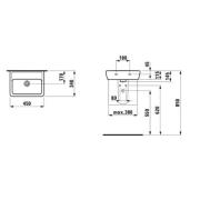 Umývátko Laufen Pro 45x34 cm bez otvoru pro baterii H8119514001091. Technický nákres 