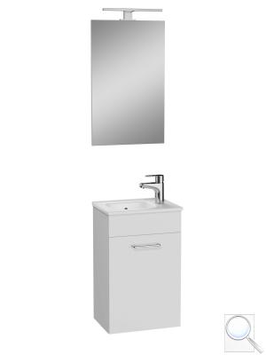 Koupelnová sestava s dvířky, umyvadlem, zrcadlem a osvětlením Vitra Mia 39x61x28 cm bílá lesk MIASET40B obr. 1
