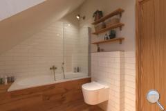Koupelna Ragno Brick Glossy - SIKO-koupelna-podkrovni-v-drevenem-provedeni-se-zlatymi-doplnky-s-vanou-serie-Brick-Glossy-001