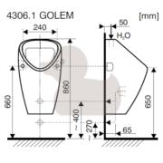 Pisoár závěsný Jika Golem zadní odpad H8430610000001. technický nákres 