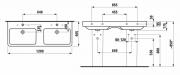 Dvojumyvadlo Laufen Pro S 120x46 cm dva otvory pro baterii H8149664001041 (technický nákres)