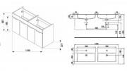 Koupelnová skříňka s dvojumyvadlem Jika Cube 120x43x62,2 cm dub tmavý H4536611763021 (technický nákres)