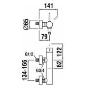 Sprchová baterie Laufen KARTELL BY LAUFEN se sprchovým setem 150 mm chrom H3313370041411. technický nákres&nbsp;