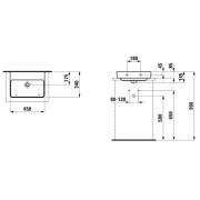 Umývátko Laufen Pro S 45x34 cm bez otvoru pro baterii H8169610001091. Technický nákres
