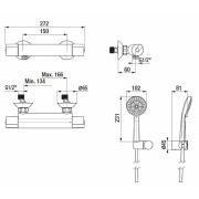 Sprchová baterie Jika Deep se sprchovým setem 150 mm chrom H3331U70042711. Technický nákres&nbsp;