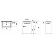 Umyvadlo na desku Laufen Pro 60x38 cm otvor pro baterii uprostřed H8179590001041. Technický nákres 