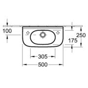 Umývátko Villeroy & Boch O.Novo 53615001. technický nákres
