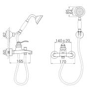 Vanová baterie WF Provence se sprchovým setem 150 mm chrom SIKOBWFL223. Technický nákres