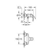 Sprchová baterie Grohe Eurosmart New bez sprchového setu chrom 33555002. Technický nákres 