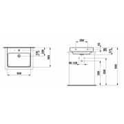 Umyvadlo Laufen Pro S 55x46,5 cm, 60x46,5 cm otvor pro baterii uprostřed 1696.3.000.104.1. technický nákres 