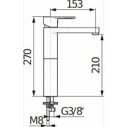 Vysoká umyvadlová baterie Jika Mio-N bez výpusti chrom H3111V80041201. Technický nákres&nbsp;