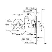 Vanová baterie Grohe Eurosmart New včetně podomítkového tělesa chrom 33305002. Technický nákres 