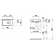 Umývátko Laufen Pro S 48x28 cm odkládací plocha vpravo H8159540001091 (technický nákres)