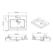 Nábytkové umyvadlo Naturel Pavia 65x49 cm otvor pro baterii uprostřed PA6549. Technický nákres